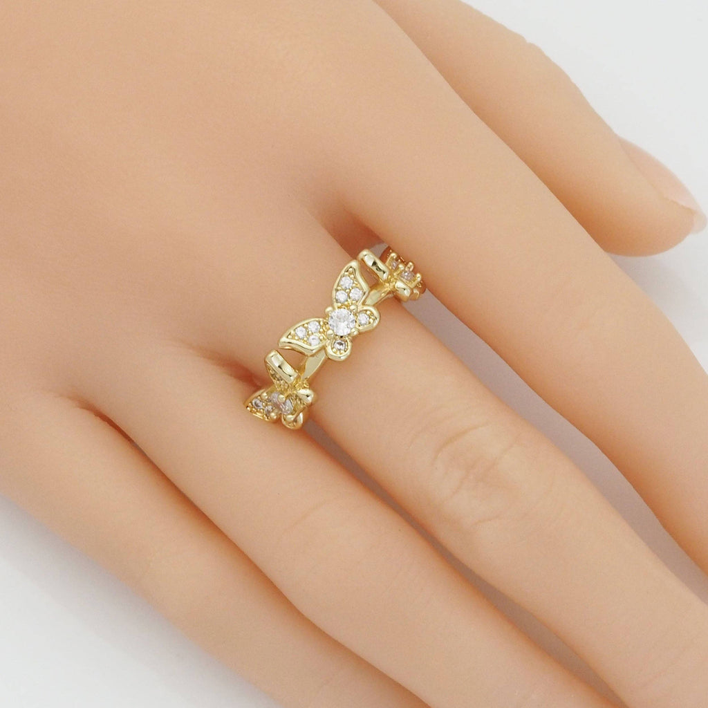 Gold CZ Butterfly Adjustable Ring, Sku#LD427