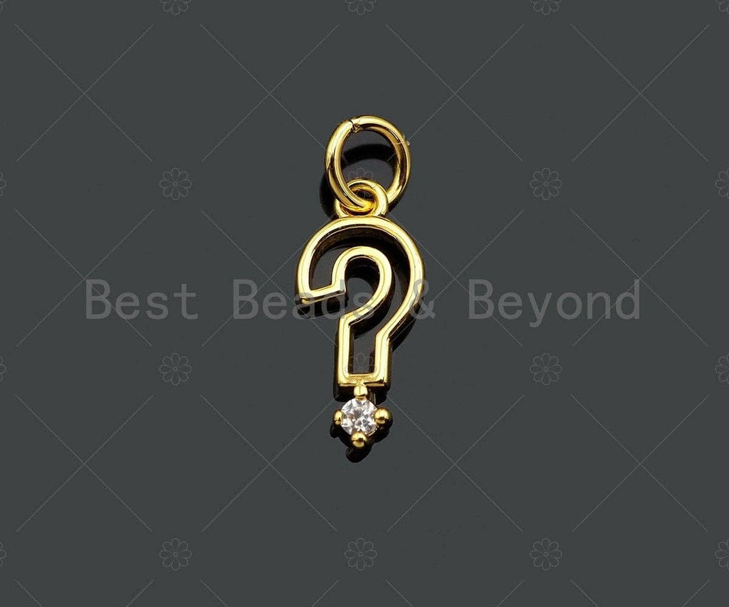 CZ Micro Pave Question Mark Pendant/Charm, Gold/Silver/Rose Gold Bracelet Necklace CZ Pave Pendant Charm, 11x6mm,Sku#Y371