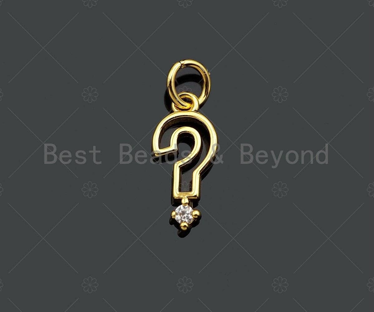 CZ Micro Pave Question Mark Pendant/Charm, Gold/Silver/Rose Gold Bracelet Necklace CZ Pave Pendant Charm, 11x6mm,Sku#Y371