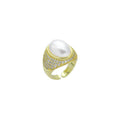 CZ Gold Oval White Pearl Statement Adjustable Ring, Sku#LX692