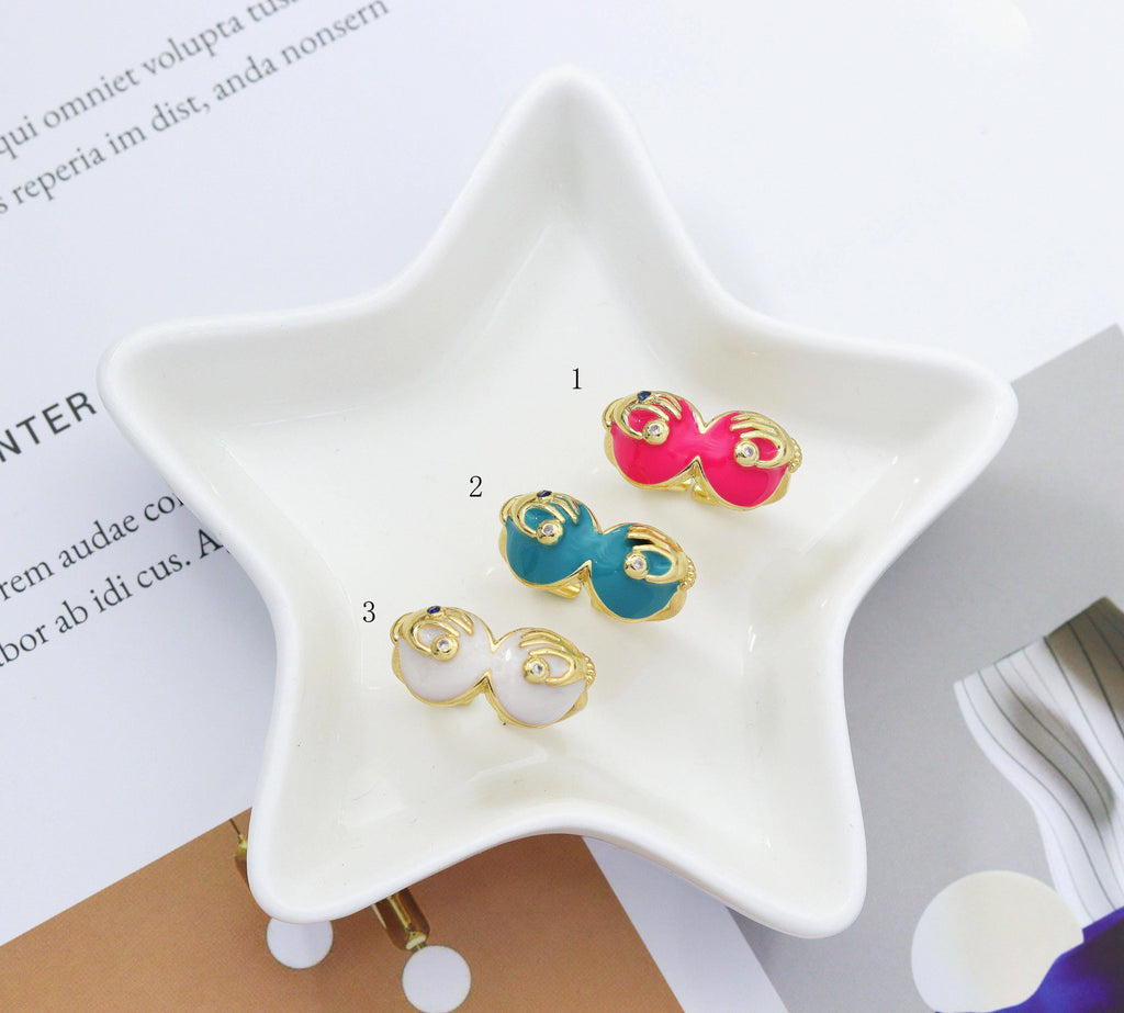 CZ Enamel Glasses with Hands Adjustable Ring, Sku#JD30
