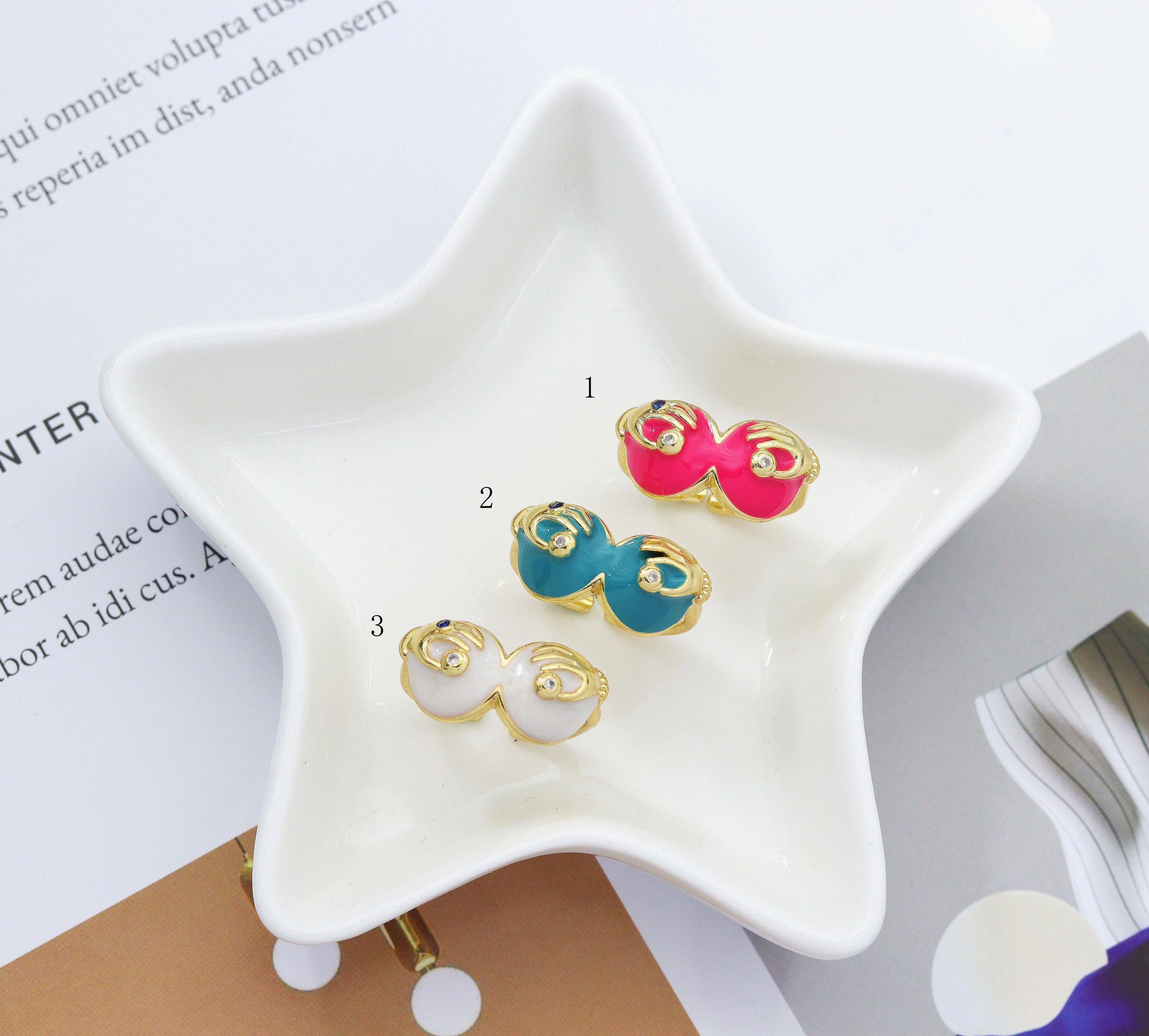 CZ Enamel Glasses with Hands Adjustable Ring, Sku#JD30