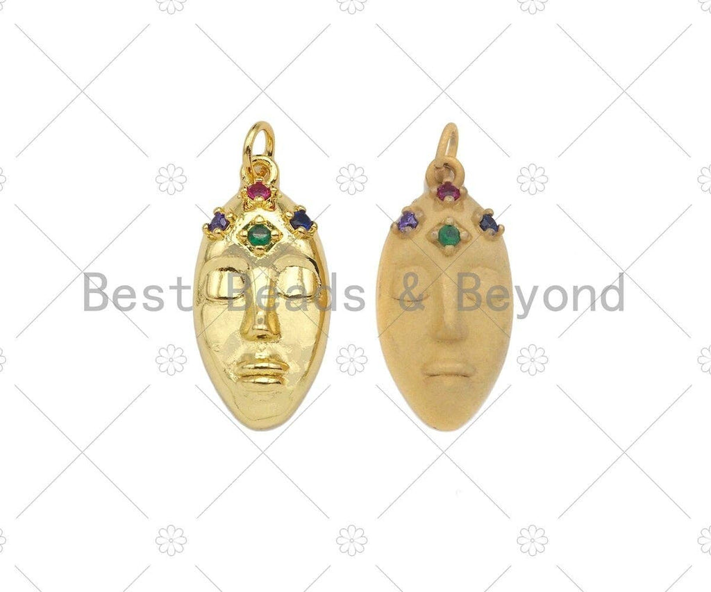 Colorful CZ Micro Pave Oval Face Mask Shape Pendant,18K Dainty/Matt Gold Charm, Necklace Bracelet Charm Pendant,12x24mm,Sku#Z1312