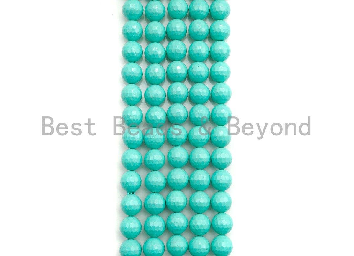 Natural Mother of Pearl Turquoise Blue Color Round Faceted beads, 6mm/8mm/10mm/12mm Blue MOP Beads, 15.5inch strand, SKU#T132