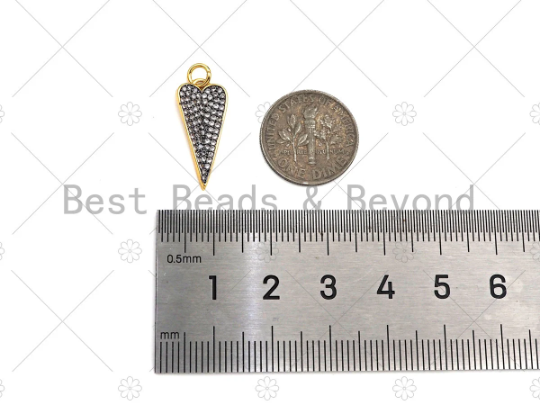 Dual Color Micro Pave Triangle Heart Shape Pendant/Charm,Cubic Zirconia Charm, Necklace Bracelet Charm Pendant,9x21mm, Sku#Z1276