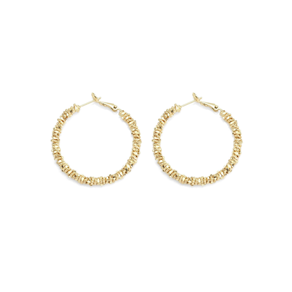 Gold Chip Beads Round Hoop Earrings, Sku#ZX135