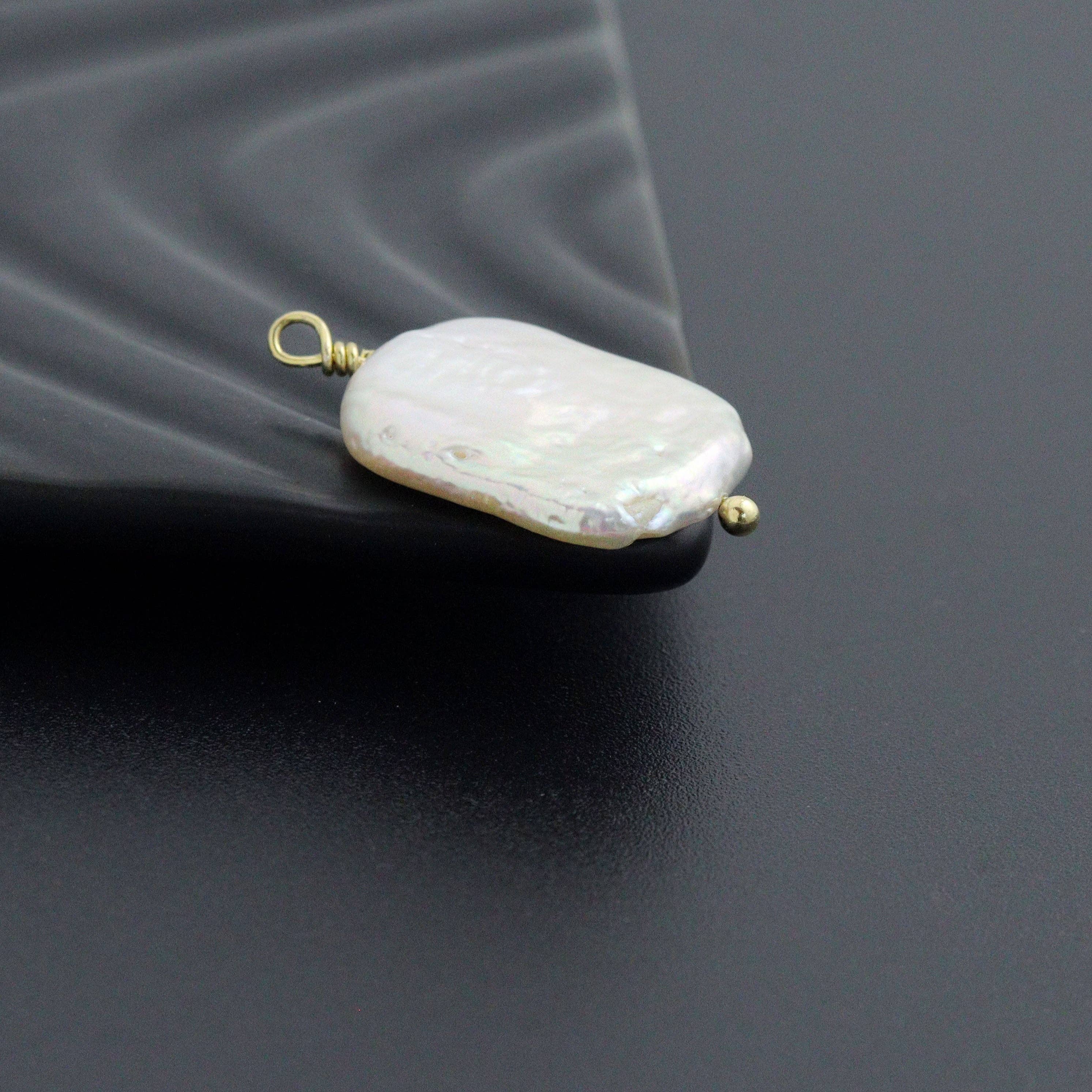 Flat Freshwater Pearl Oval shape Charm Pendant,Sku#EF727