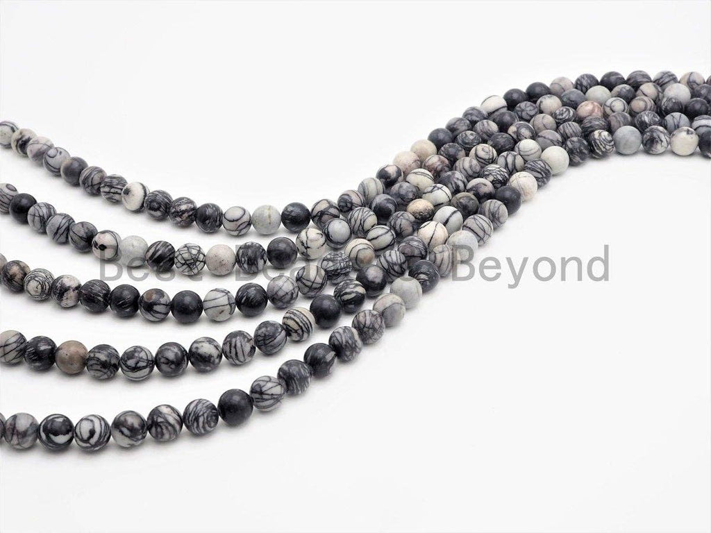 Quality Natural Web Jasper Smooth Round Beads, Black silk Gemstone Beads,15.5" Full Strand,SKU#U395