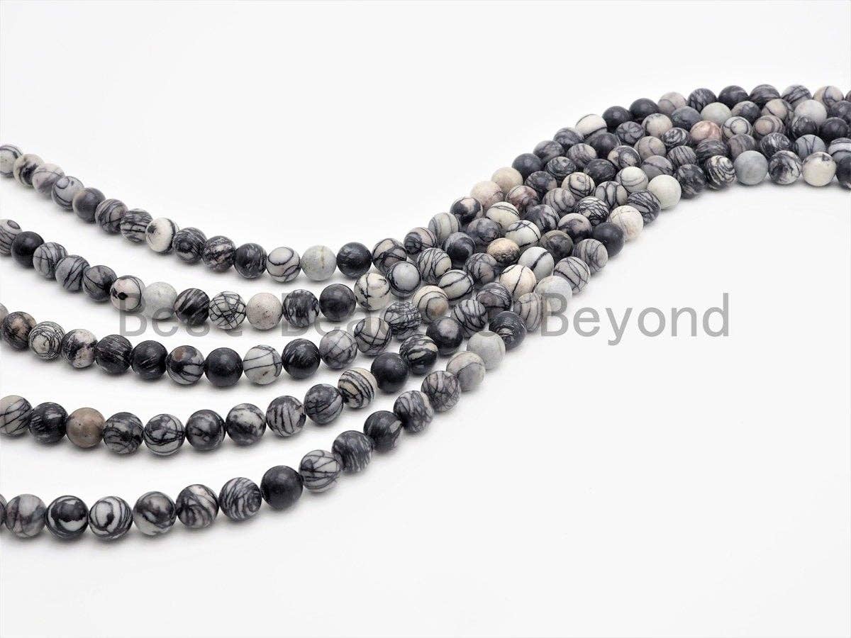 Quality Natural Web Jasper Smooth Round Beads, Black silk Gemstone Beads,15.5" Full Strand,SKU#U395
