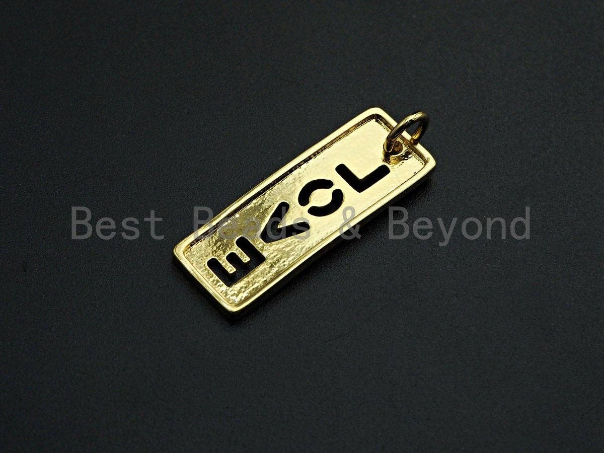 Hollow Out LOVE Bar Pendant, Rectangle Cubic Zirconia Pendant, DIY Mother's Day Gift, 9x25mm, Sku#Z1138