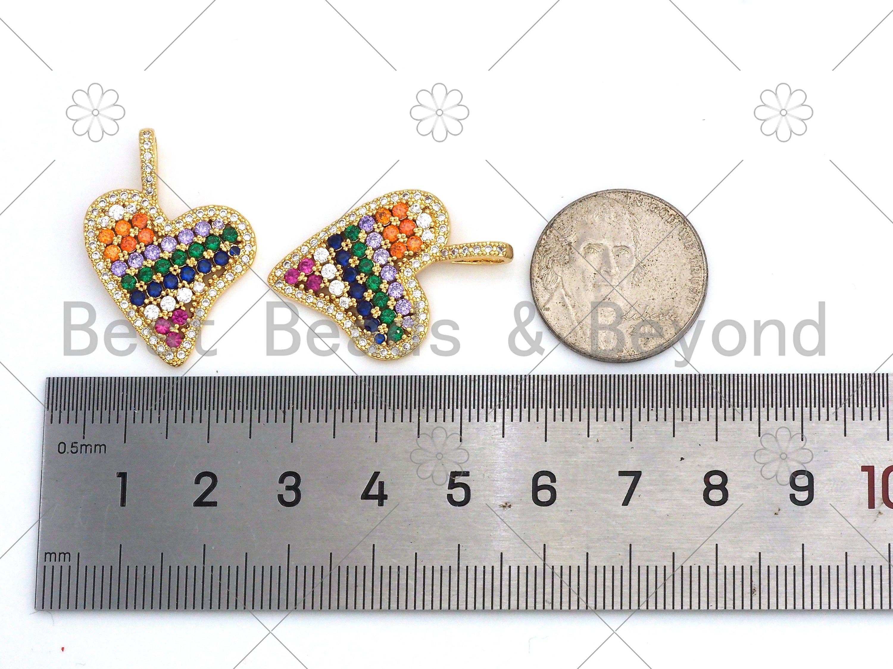 Colorful CZ Micro Pave Heart Charm/Pendant,  18K Gold Filled Heart Shape Charm, Heart Pave Pendant, 23x21mm, Sku#LK370