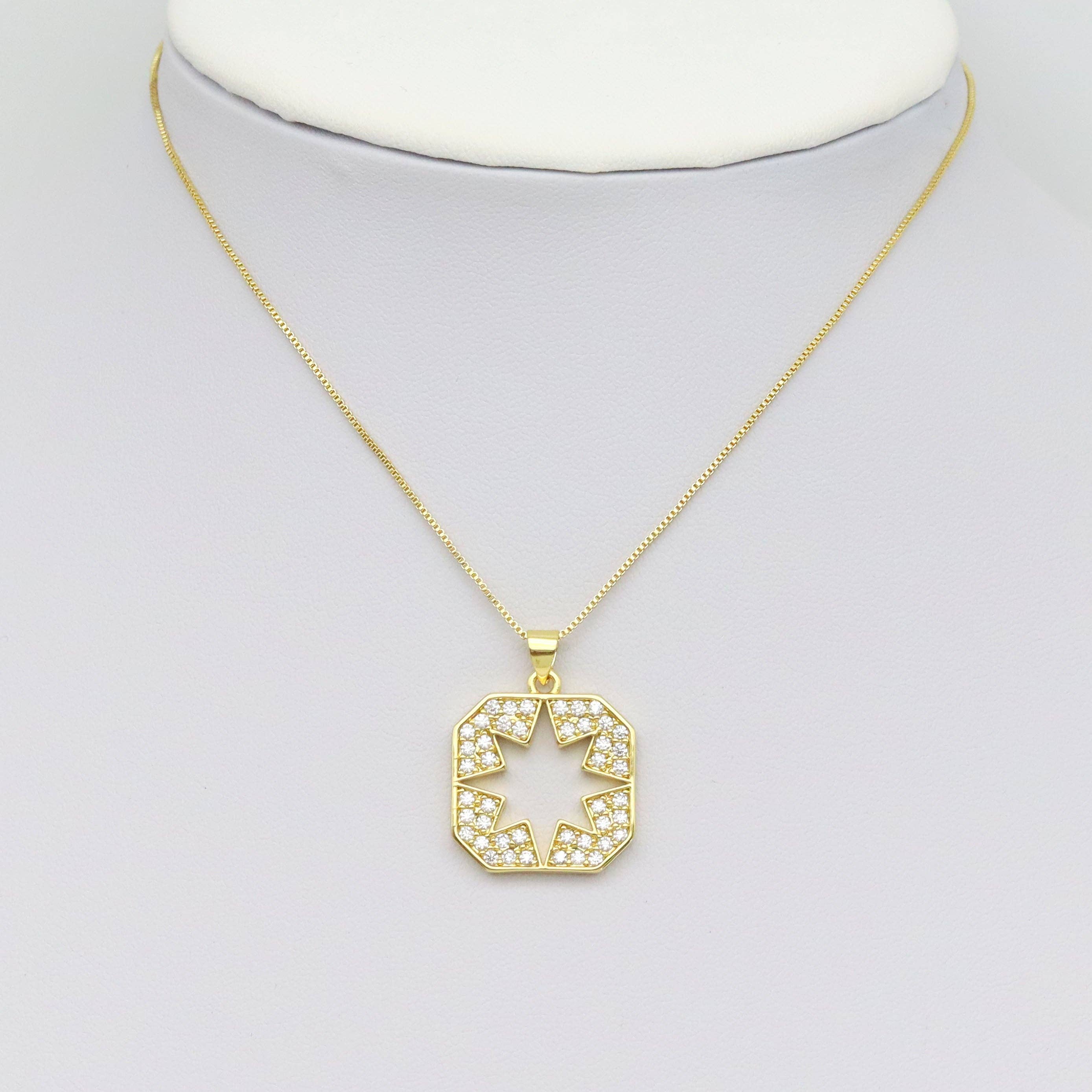 CZ Hollow Out Star On Square tag Charm, Sku#LK928