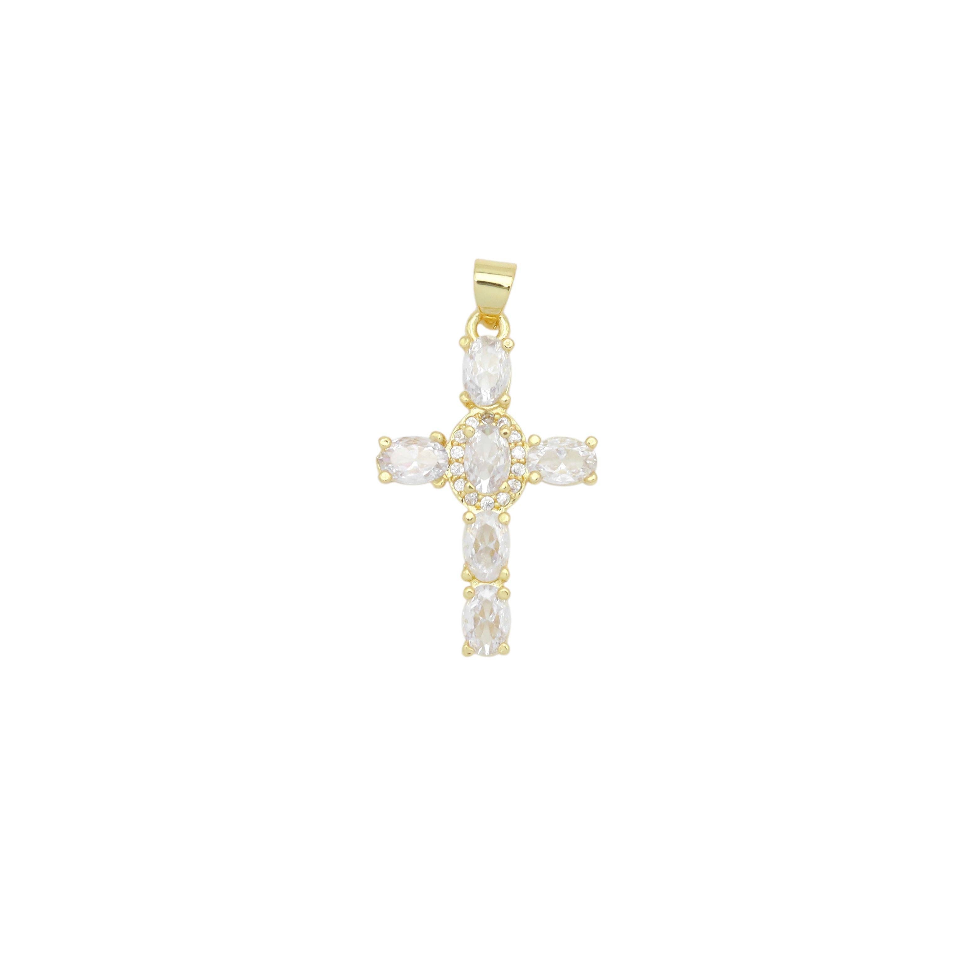 Clear Oval Crystal Cross Charm Pendant, Sku#LD632