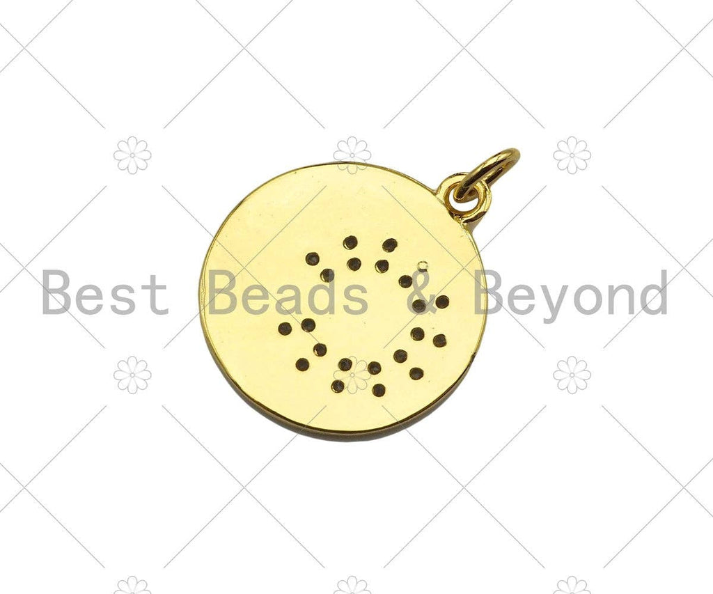 Gold Filled CZ Micro Pave Daisy Flower On Coin Shape Pendant,18K Gold Filled Lover Word Charm, Necklace Bracelet Charm,18x20mm,Sku#LK339