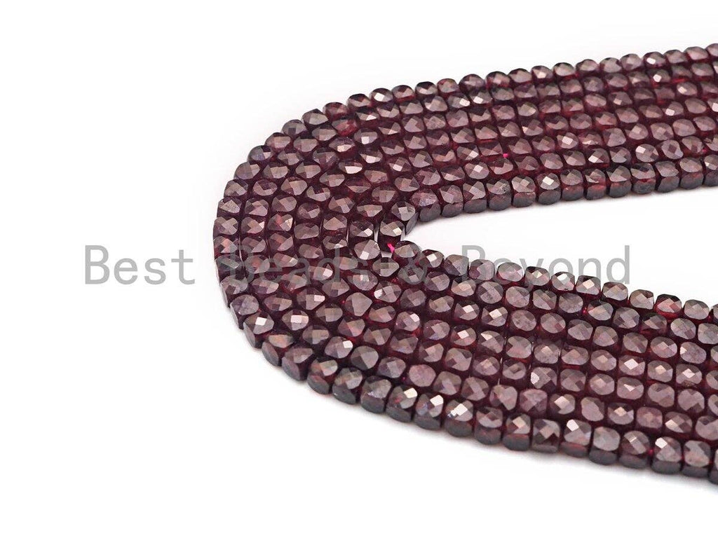 High Quality Natural Garnet Cube Beads, 4mm Faceted Cube Garnet, 16" Full Strand, Sku#U815