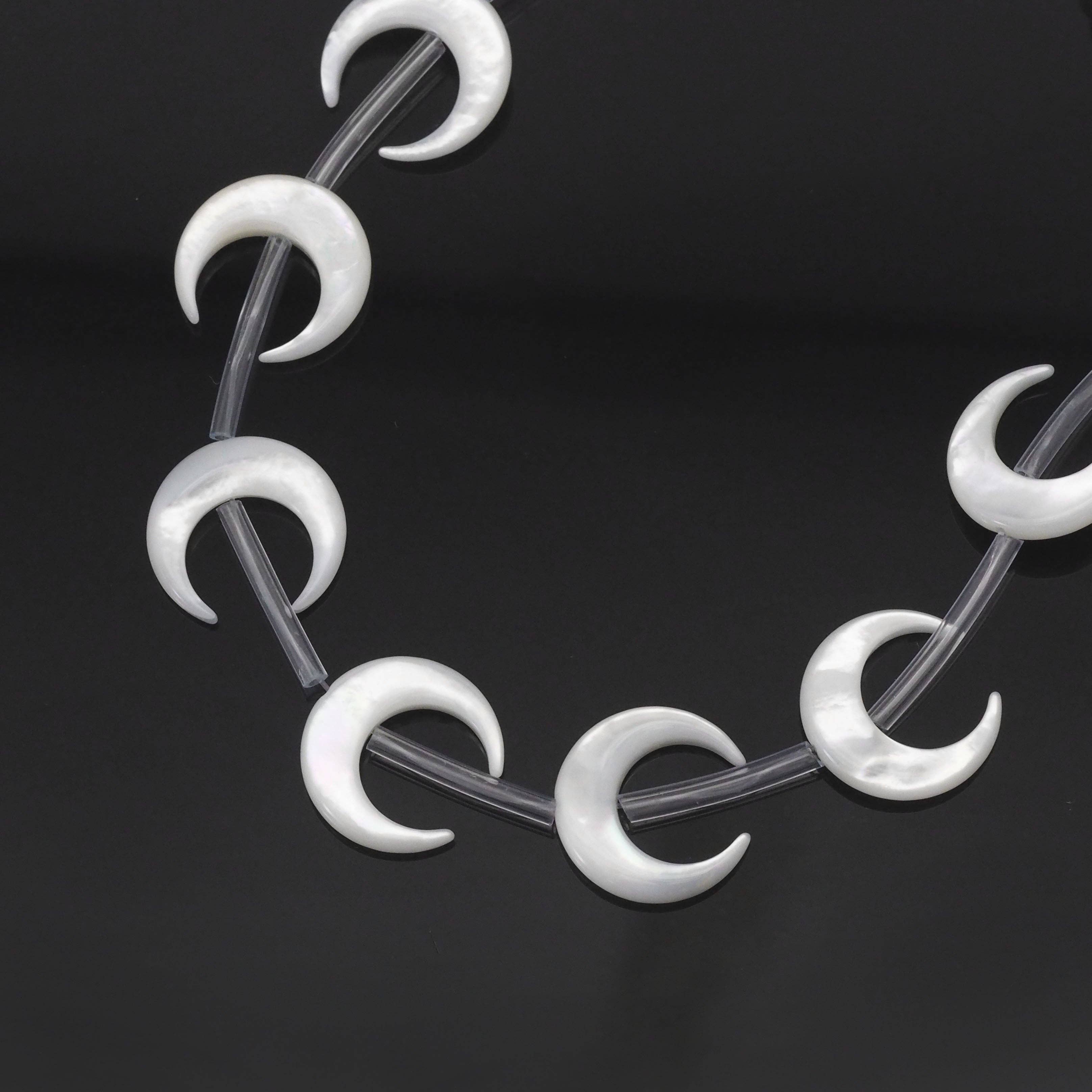 Half Moon White Mothe of Pearl Beads, Sku#T169