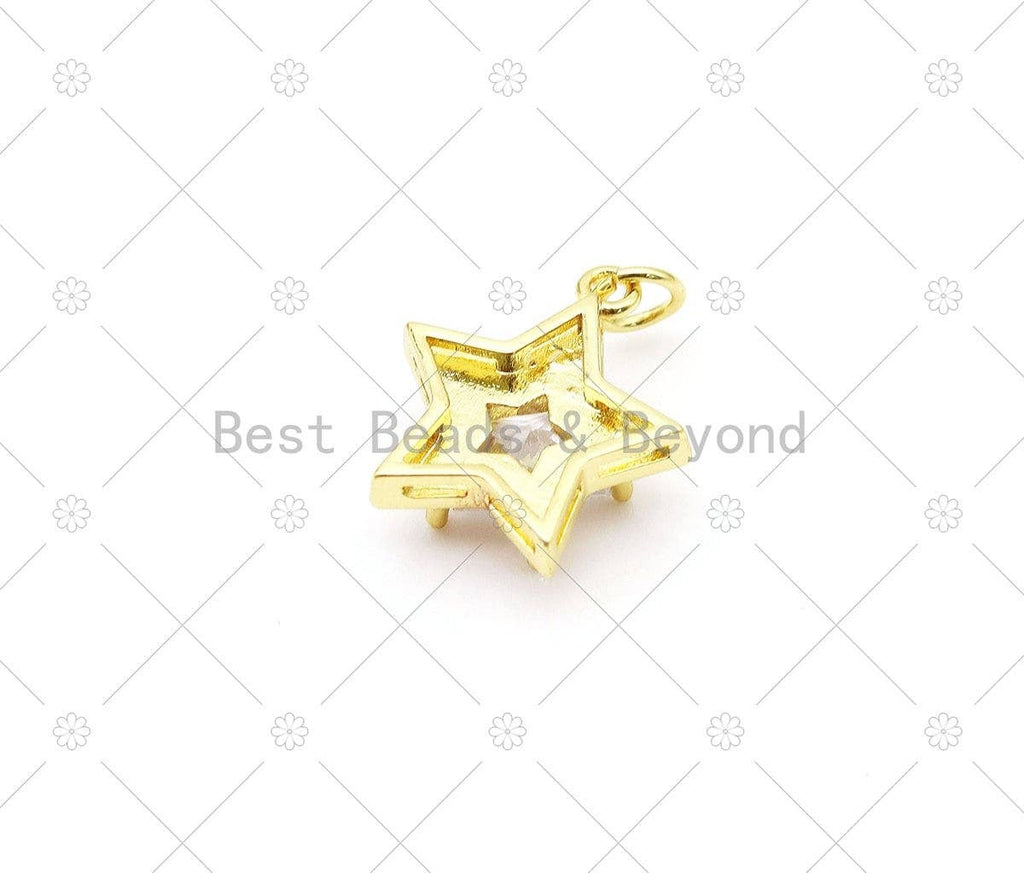 Big CZ Micro Pave 3D Five Ponit Star Enamel Shape Pendant, 18K Gold Filled Star Charm,Necklace Bracelet Charm Pendant, 18x16mm,Sku#F1442