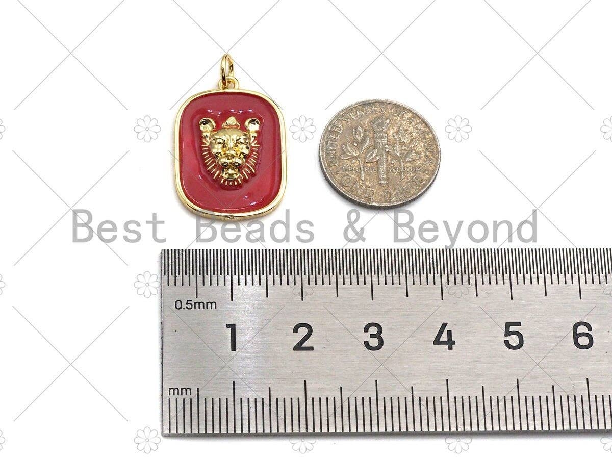 Colorful Enamel Medallion  Lion Head On Rectangle Pendant, Embossed Enamel pendant,Enamel Jewelry,16x23mm,sku#Z1241