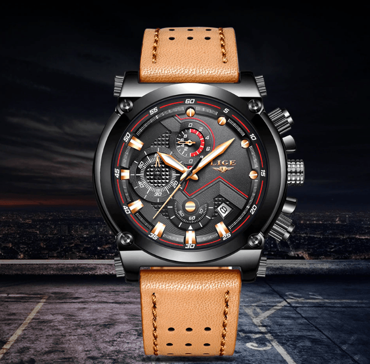 Montre Moderne Étanche pour Homme avec Bracelets en Cuir, Boîtier en Acier Inoxydable, Excellent Look, Cadeau Parfait