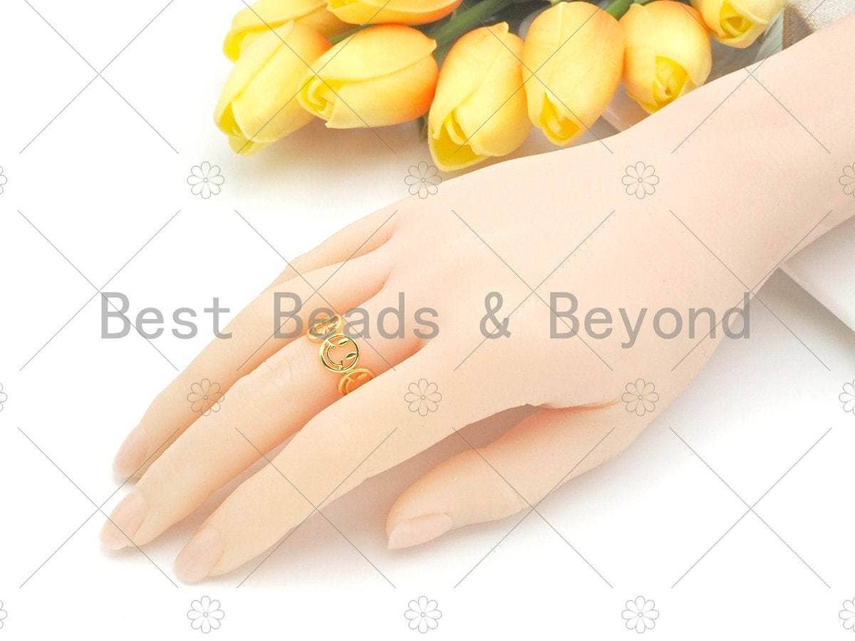 CZ Gold Smiley Face Adjustabe Ring, Sku#LD42