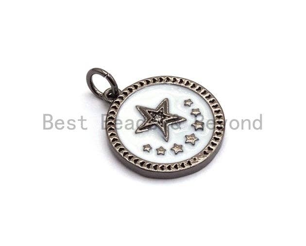 NEW DESIGN CZ Pave Enamel Star on Round Pendant, Star Enamel Charm Pendant,Enamel Round Pendant, Oil Drop jewelry Findings, 16x18mm,sku#Z251