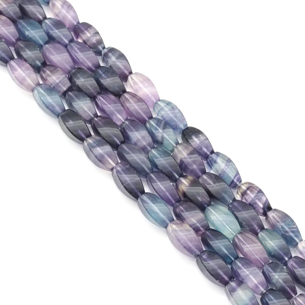 Genuine Fluorite Twisted Rice Beads, 8x16mm, Sku#U1562