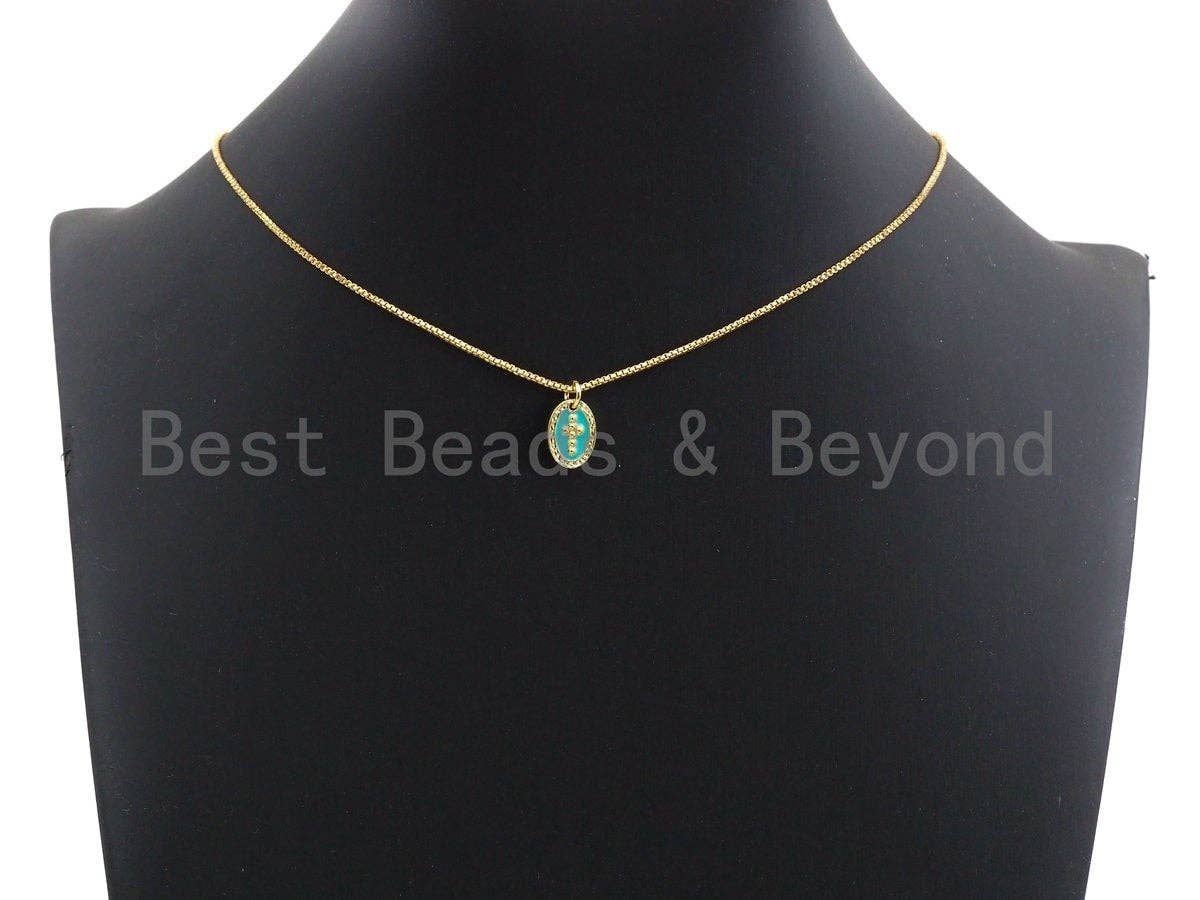 Colorful Enamel Cross On Oval Pendant,CZ Micro Pave Oil Drop pendant,Enamel pendant,Enamel Jewelry,9x12mm,sku#Z520