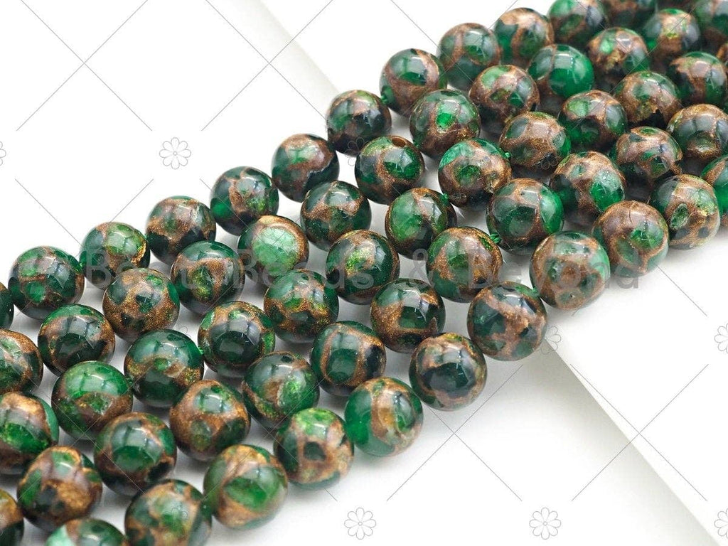 Gold Clinquant Beads, 4mm/6mm/ 8mm/10mm/12mm, Cloisonne Green Colors, 15.5" Full Strand Wholesale Gemstones,sku#U957
