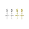 Gold Silver CZ Cross Dangle Hoop Earrings, Sku#LX738
