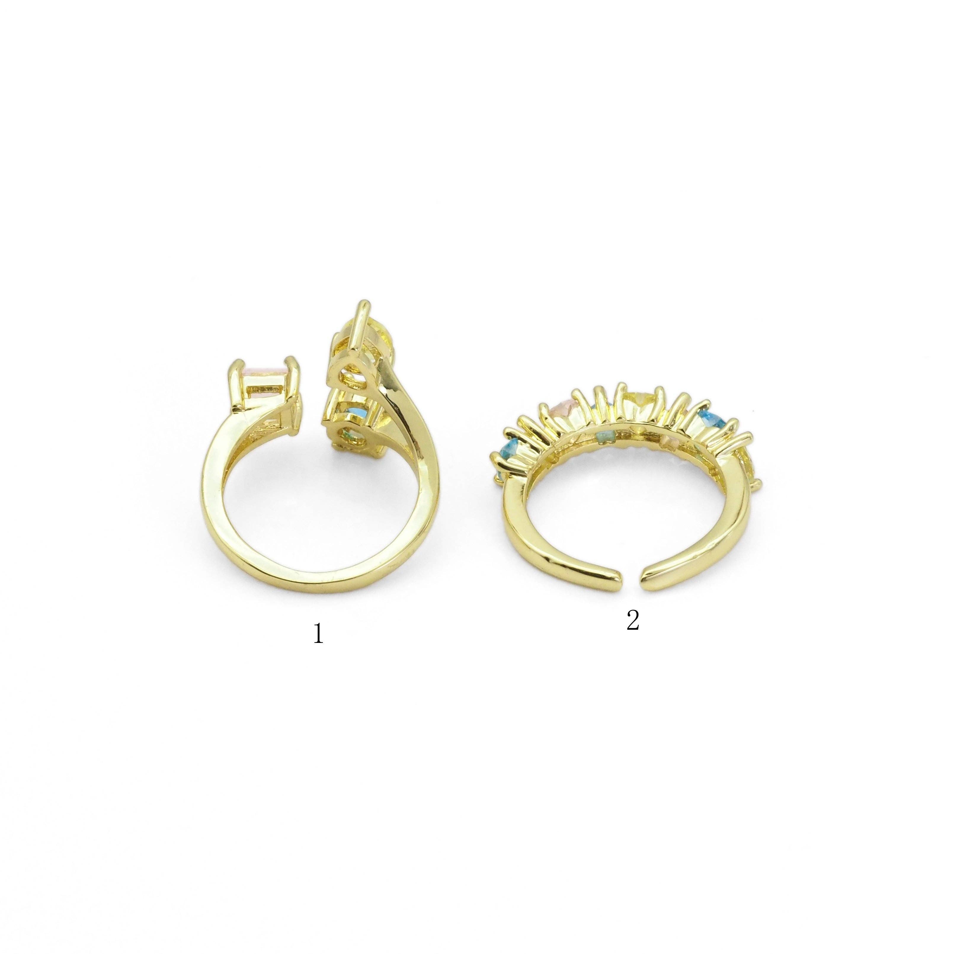 Gold Colorful Stone Adjustable Ring, Sku#LX267