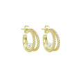 Clear CZ Double Line Pearl Earrings, Sku#LK1013