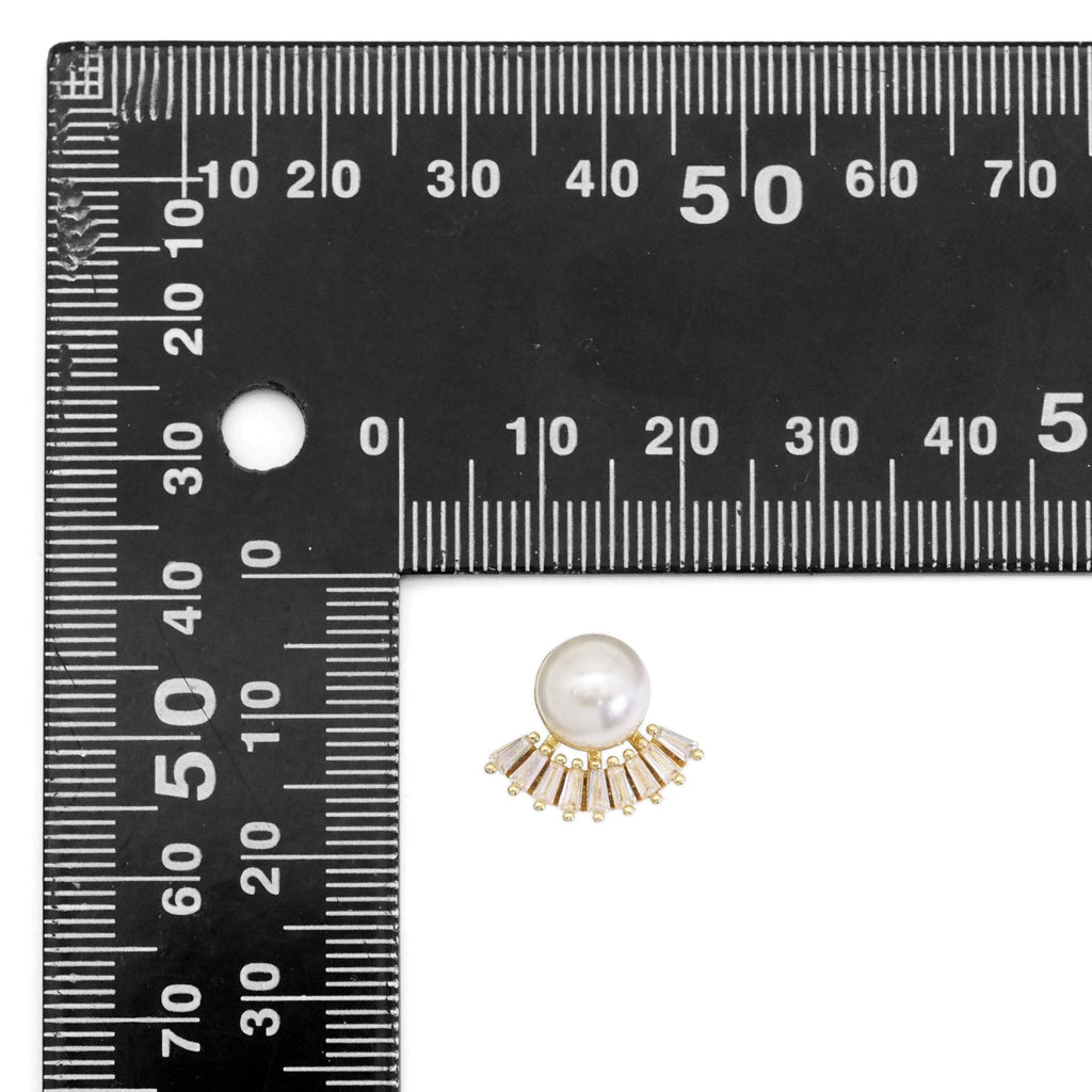 Gold Silver Pearl Baguette CZ Stud Earrings, Sku#LD476