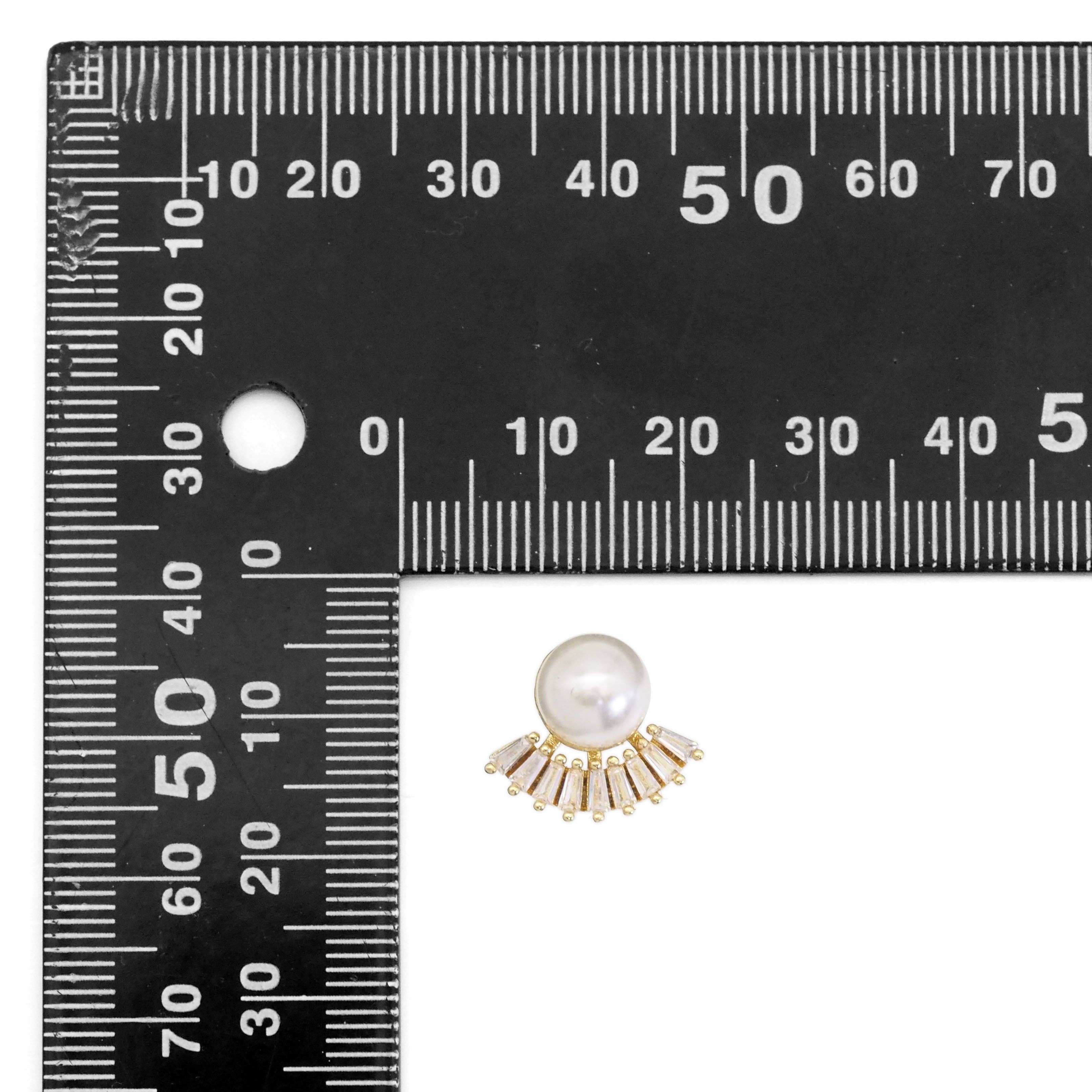 Gold Silver Pearl Baguette CZ Stud Earrings, Sku#LD476