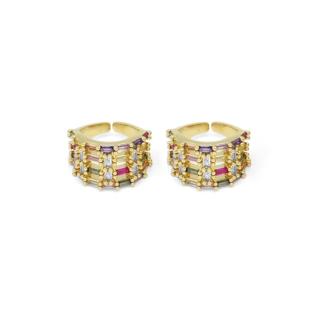 Gold Colorful Baguette CZ Statement Ring, Sku#LX288