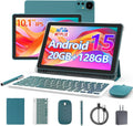 Android 15 Tablet 10 Inch, 20GB RAM+128GB ROM/ 2TB Expandable, 2.0Ghz Quad-Core Processor, 1280*800 HD Screen, 5G Wifi6 BT 5.0, 2 in 1 Tablets with Keyboard Case Mouse Stylus, Widevine L1 Blue