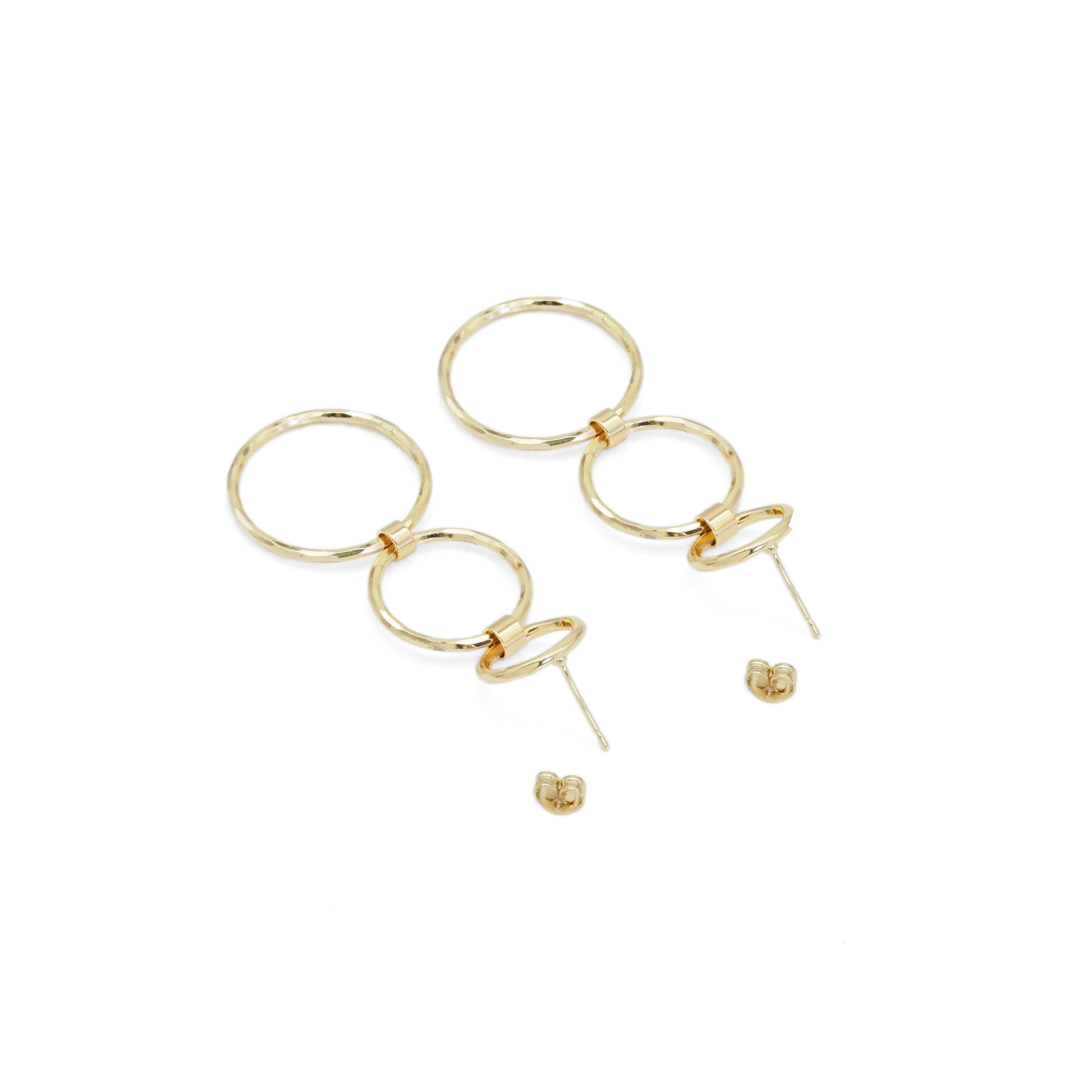 Gold Three Round Ring Dangle Earrings, Sku#ZX137