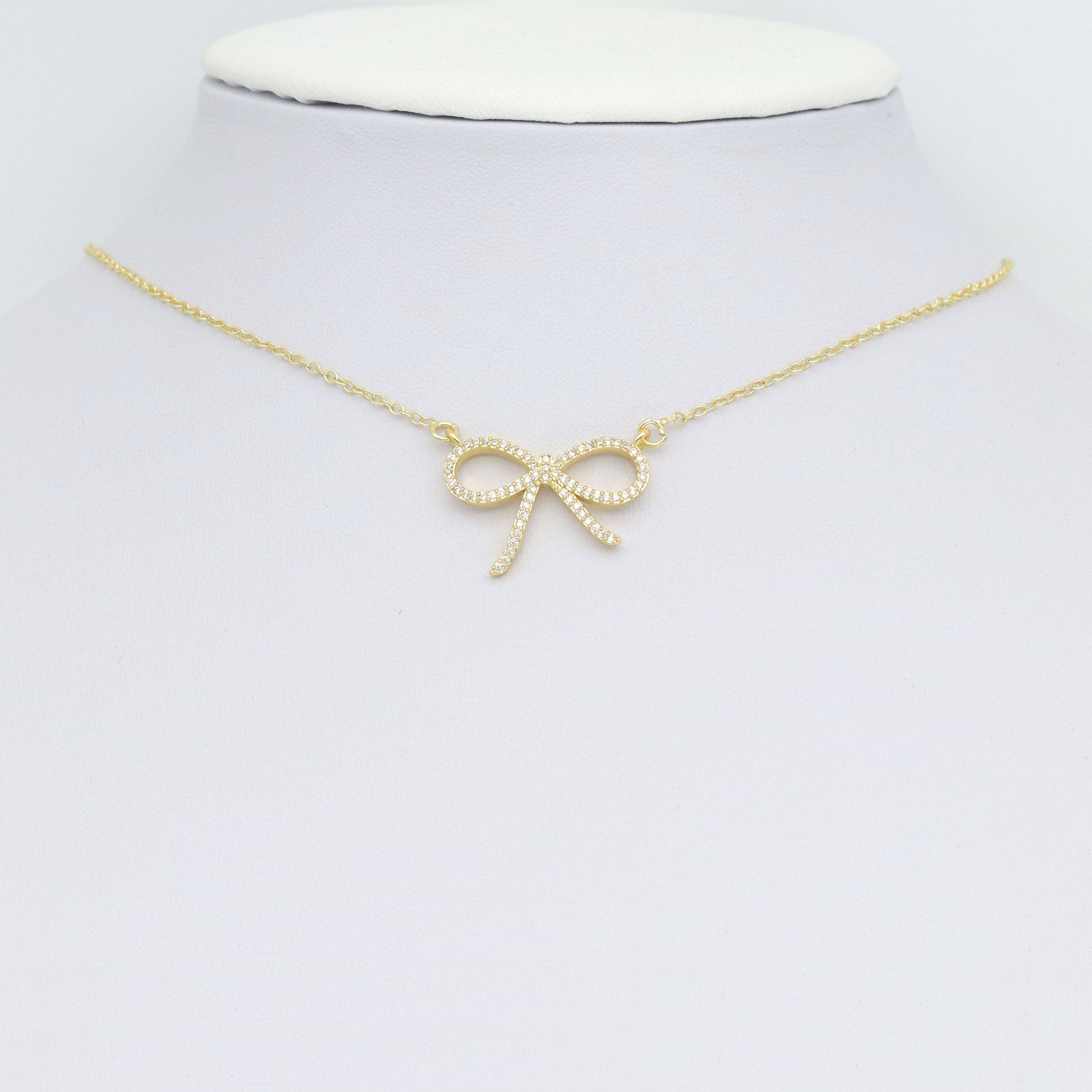 Clear CZ  Gold Bow knot Connector Charm Pendant, Sku#LK1020