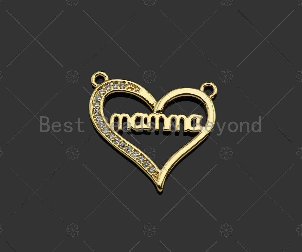 Gold Filled CZ Micro Pave Mama On Heart Shape Pendant,18K Gold Filled Mama Charm, Mother's Day,Necklace Bracelet Pendant,22x20mm,Sku#LD120
