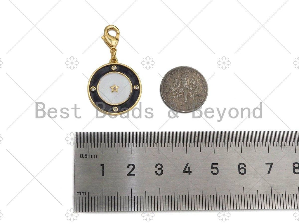 Enamel Colorful Round Ring CZ Five Star On Round Coin Pendant,CZ Micro Pave Enamel Pendant,Enamel Pendant,Enamel Jewelry,20x22mm,Sku#L474