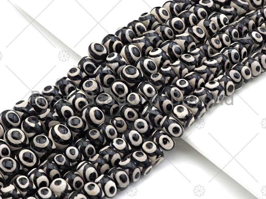 Natural Black Tibetan Agate Rondelle Smooth Beads,Black Dzi Rondelle Beads,Tibetan Dzi Beads, 8x12mm/10x14mm, 15.5'' Full Strand,Sku#U1050C