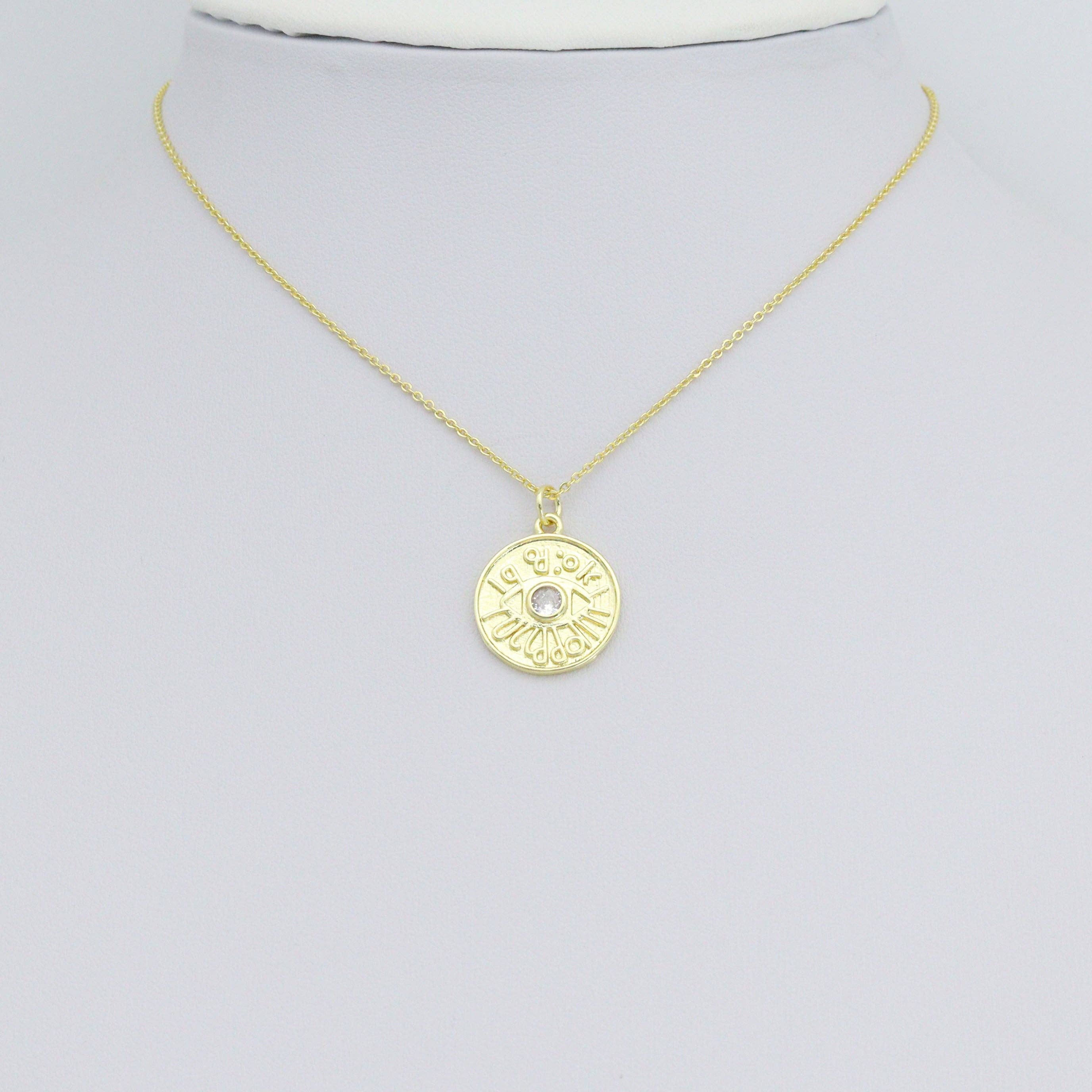 Gold Protection Evil Eye Coin Charm Pendant,Sku#LX865