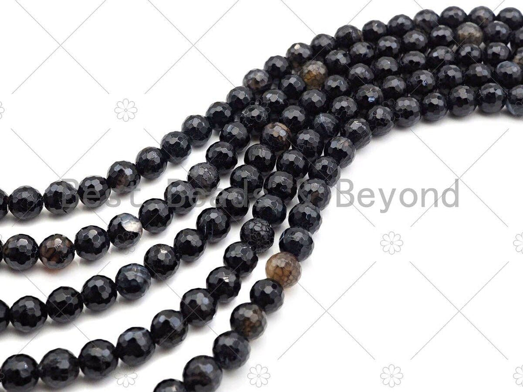 Speical Cut Black Round Faceted Fire Agate Beads, SKU#UA209c