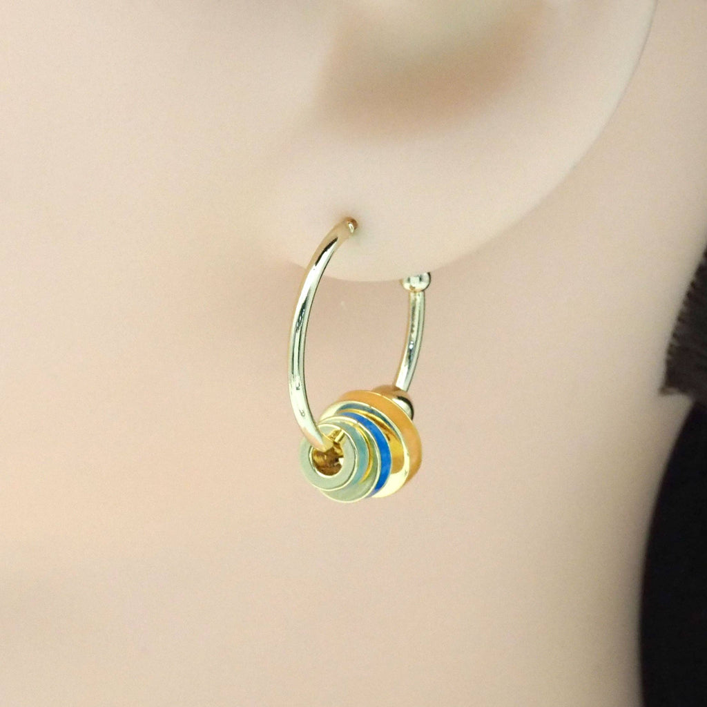Gold Colorful Spacer Dangle Hoop Stud Earrings, Sku#Y786
