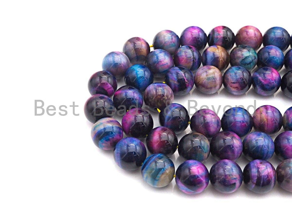 NEW GALAXY COLOR!! Natural Tiger eye Beads Round 10mm/12mm, Galaxy Tiger Eye Beads, Purple Blue Pink Gemstone, 16" Full strand, sku#U597