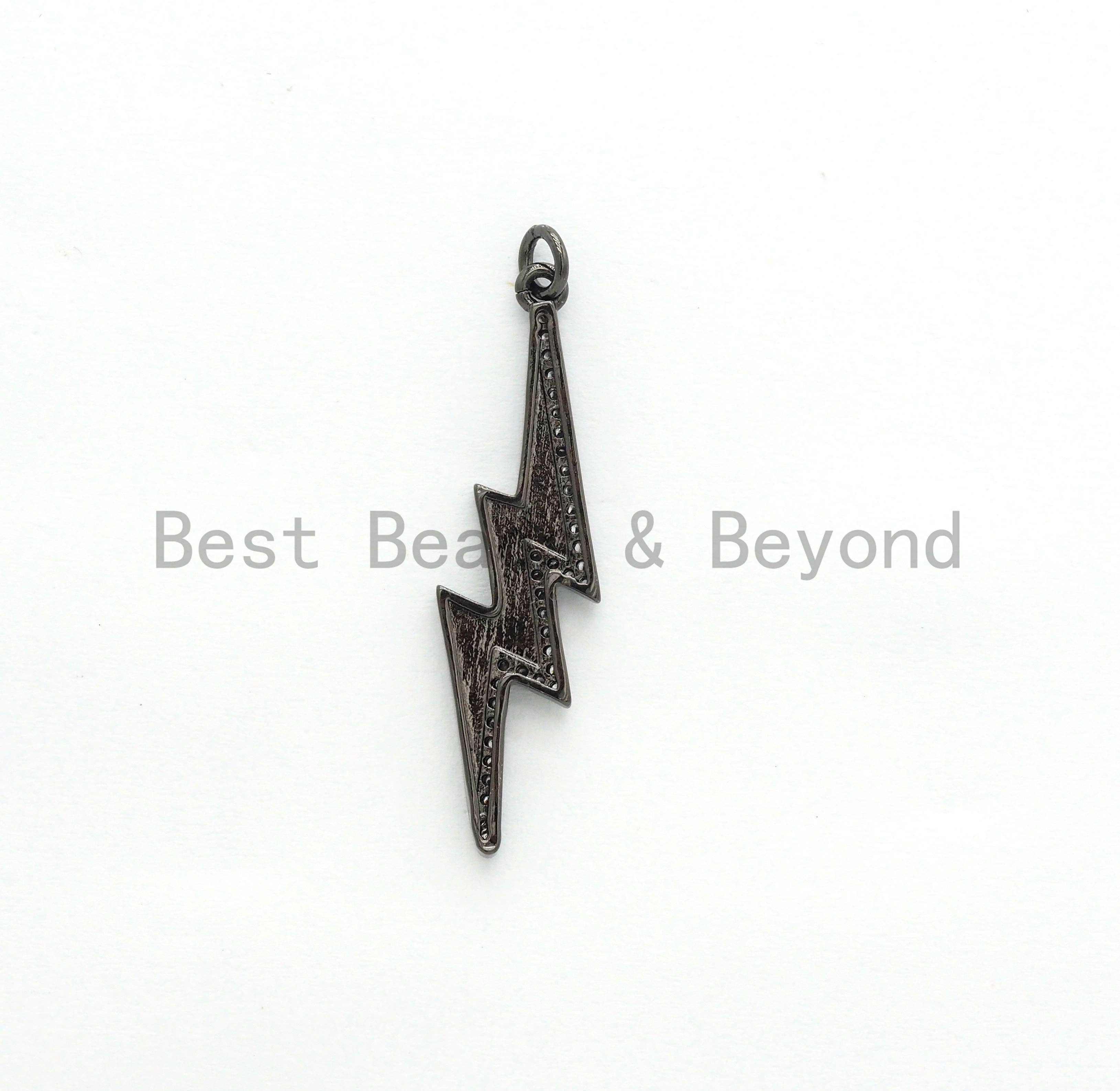 CZ Enamel Thunder Lightning Bolt Charm, Enamel CZ Pave lightning Sign Pendant, Pave Lightning Bolt Charm,  11x39mm, sku#F604