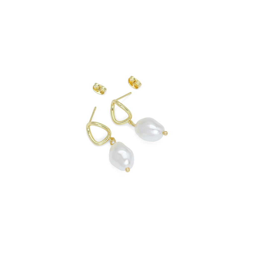 Gold Silver Oval Link Pearl Pendant Hoop Earrings, Sku#A324