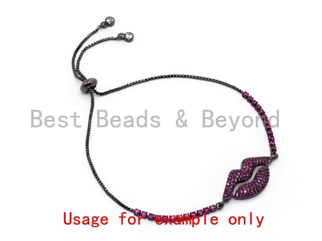 Fuchsia CZ Stud Sliding adjustable Half finished bracelet,Box chain with rubber stopper beads, connector link findings,sku#E372
