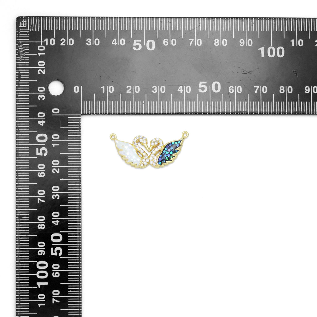 CZ Pave Abalone White Mop Swans Charm Connector, Sku#WL5