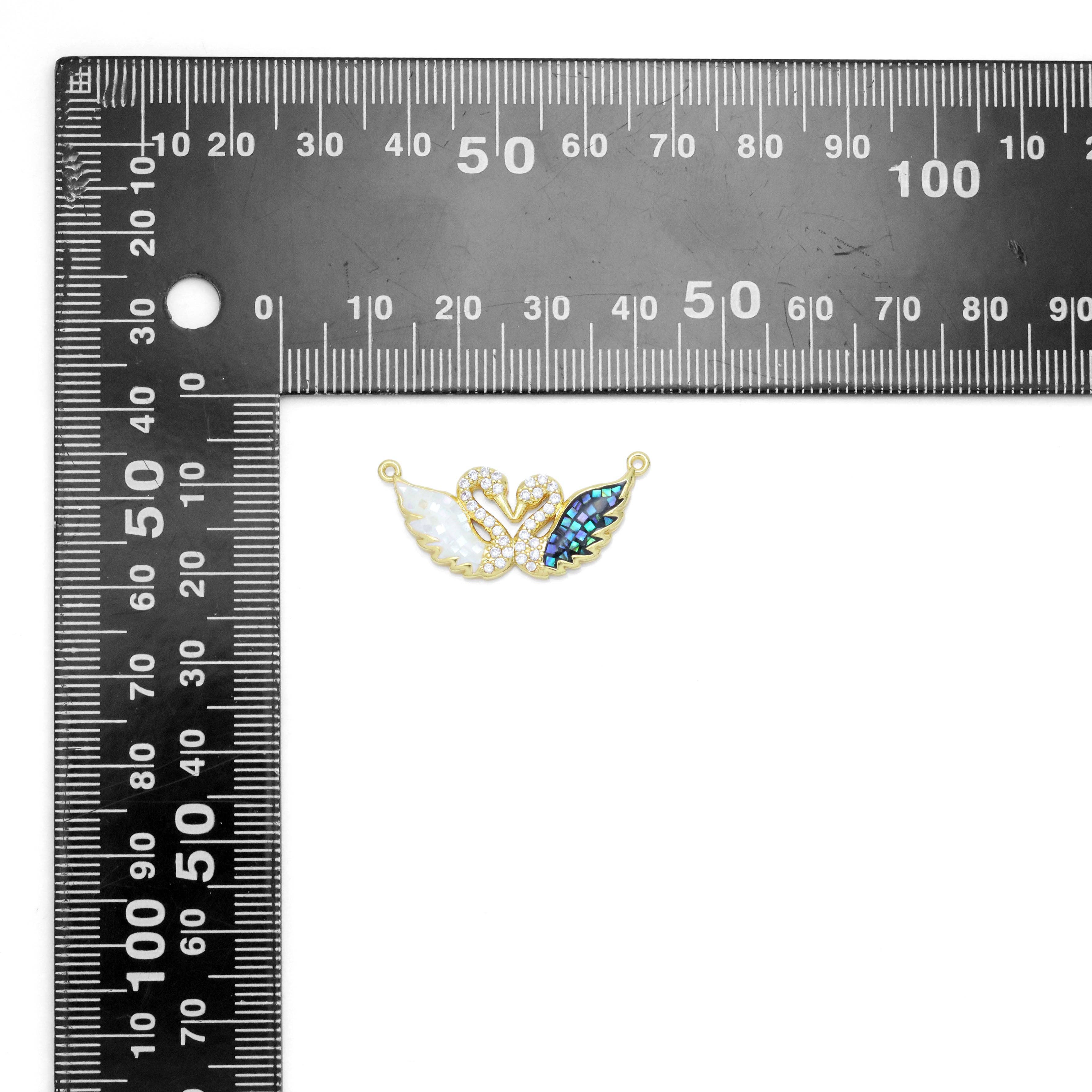 CZ Pave Abalone White Mop Swans Charm Connector, Sku#WL5