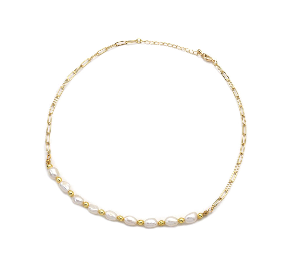 Paperlip Link Chain Pearl Necklace, sku#EF269
